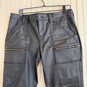 Joie Black Coated Cargo Pants Women 31/12 Slim Fit - Ankle Zip Utility Trousers